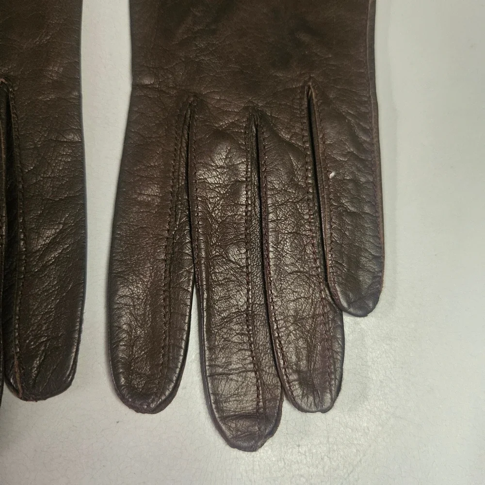 Vintage‎ Real Kid Leather Washable Gloves Brown Size 6 Made in Israel Classic